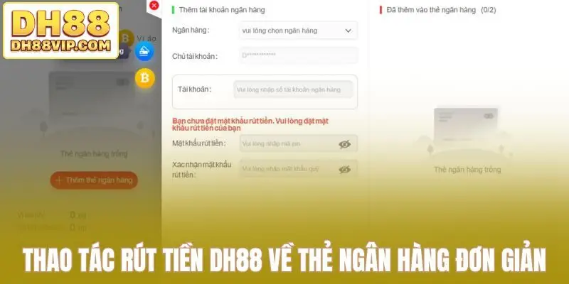 Thao tác rút tiền DH88 về thẻ ngân hàng cực đơn giản